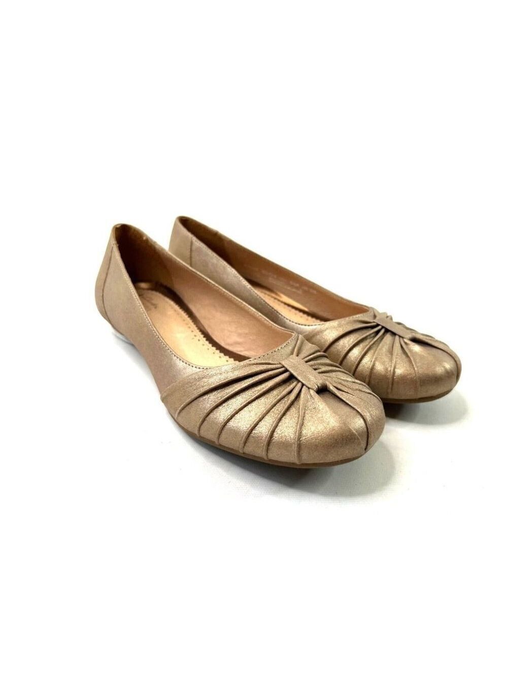 Clarks Artisan Gold Swan Ballet Flats Size 8 Gathered Metallic